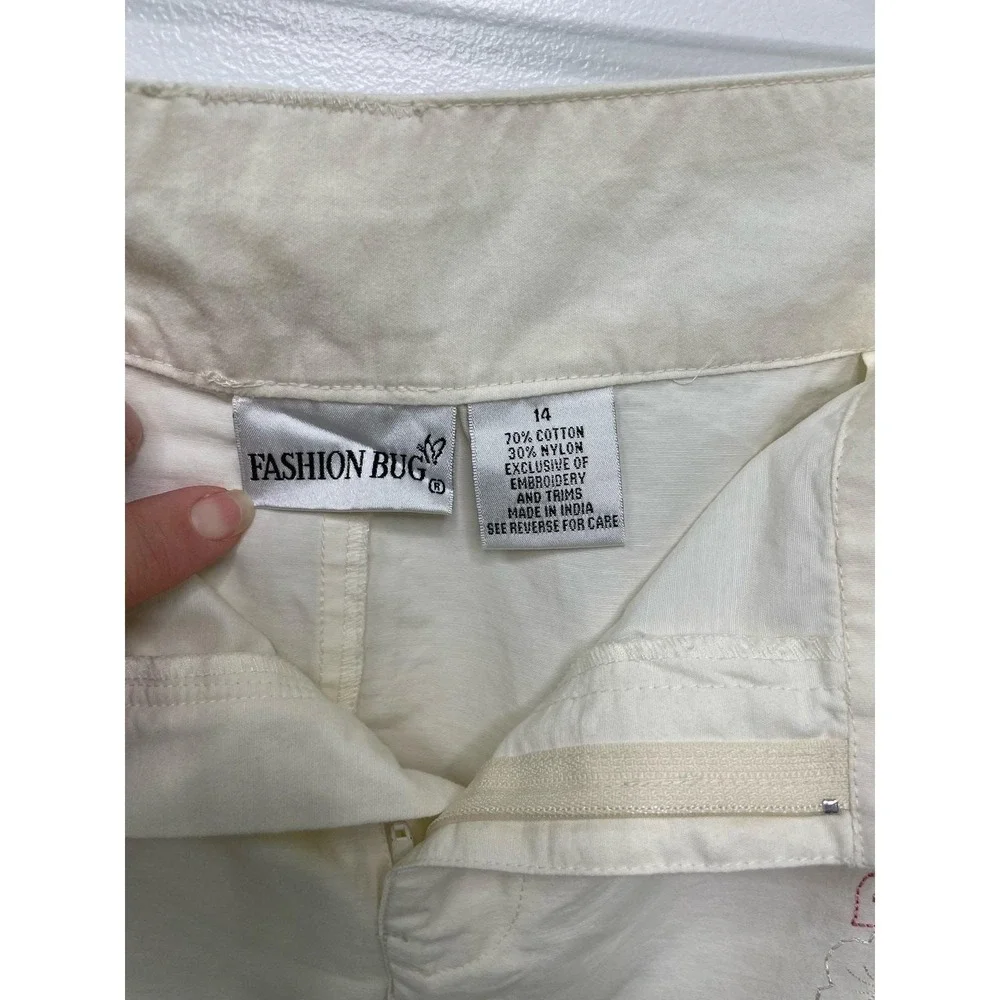 Fashion Bug Y2K Cream Embroidered Floral Dragonfly Utility Mini Skirt Fairy 14
